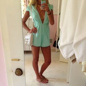Tobi Aqua Romper Jumpsuit V-Neck Sz Medium M